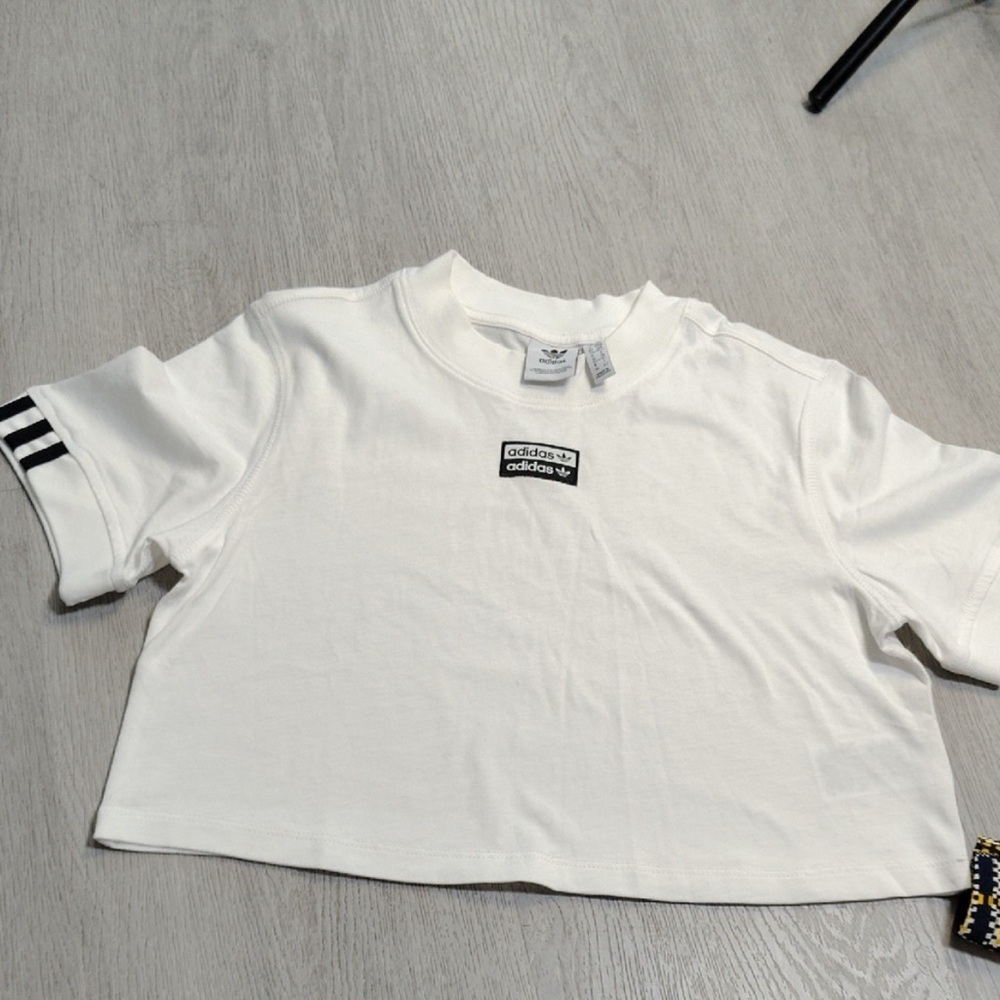 Adidas White Crop Top with Black Logo